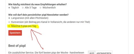 Neues zum Newsletter: Maximal 5 piqs pro Tag und gelegentlich Community piqs